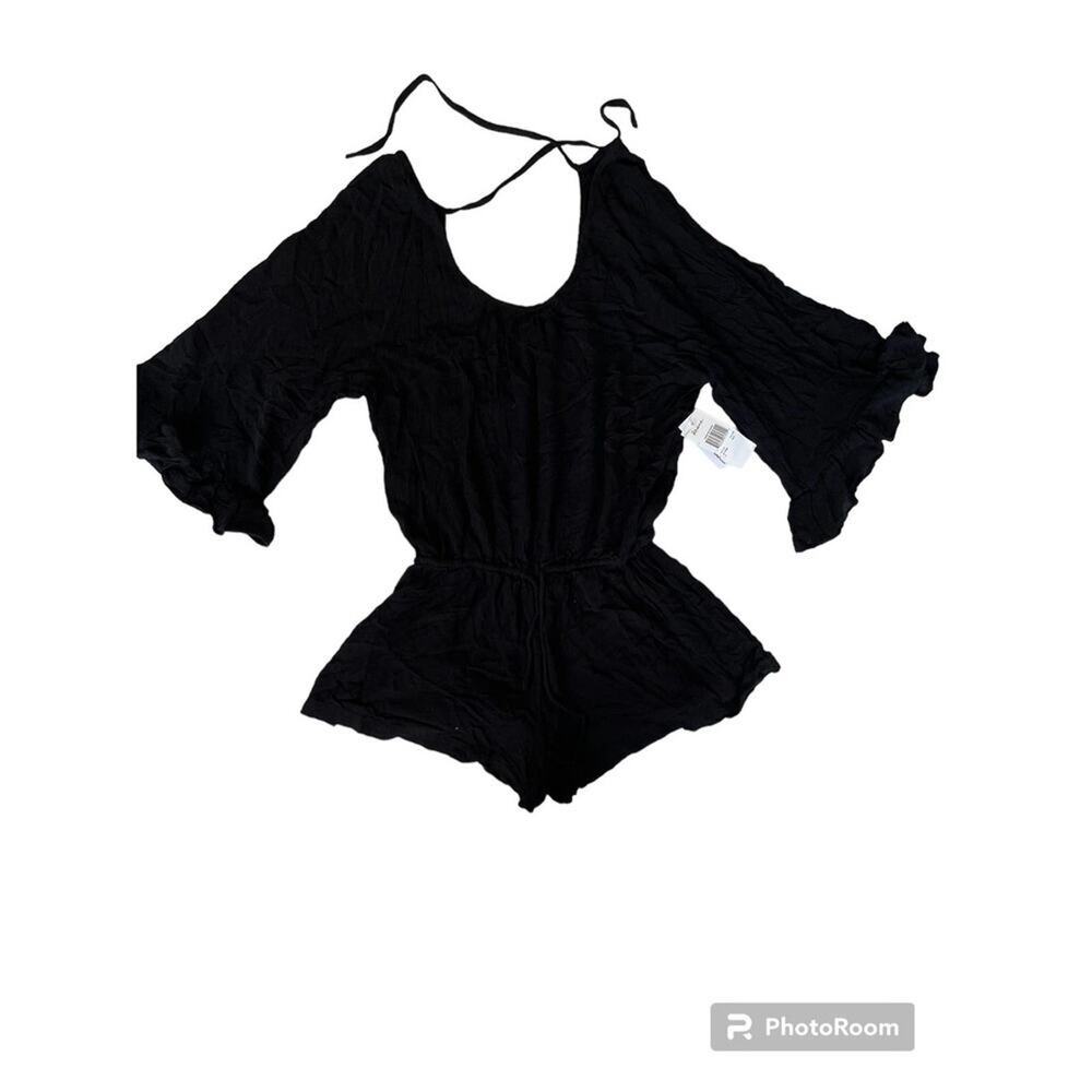RAISINS Shoreline Black Romper Cover Up S NWT Swim Beach Boho Ruffle Sleeve - Picture 3 of 5